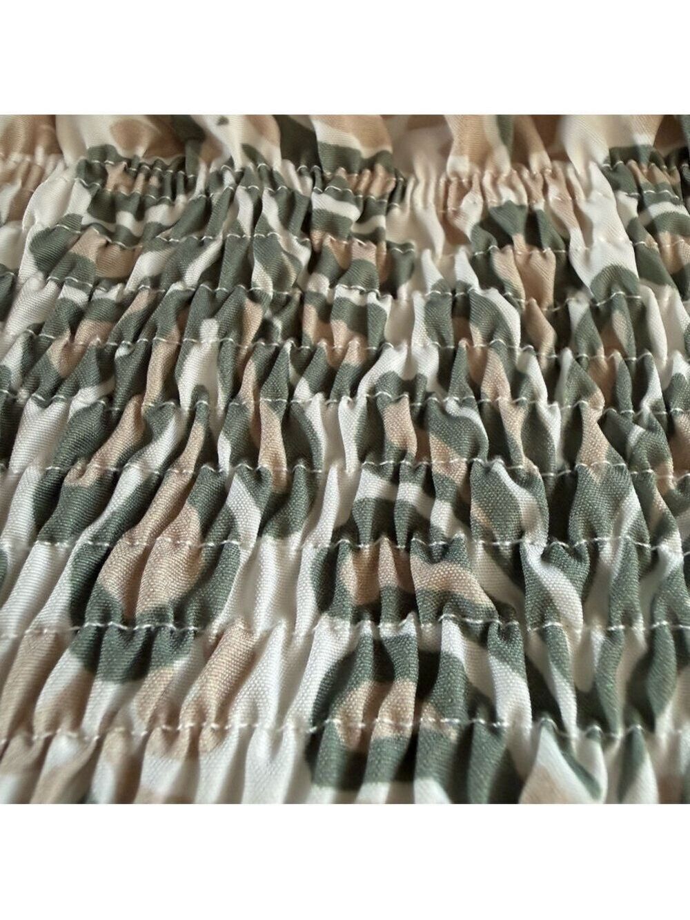 π€ EMERYπΉROSE Sage & Taupe Geometric Smocked Hem Blouse β Size S - Picture 9 of 9